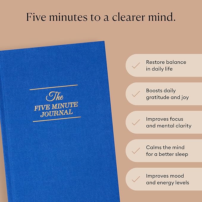 Intelligent Change The Five Minute Journal, Original Daily Gratitude 2025, Reflection & Manifestation for Mindfulness, Undated Daily with Gold Foiling, Plastic-Free, Blue