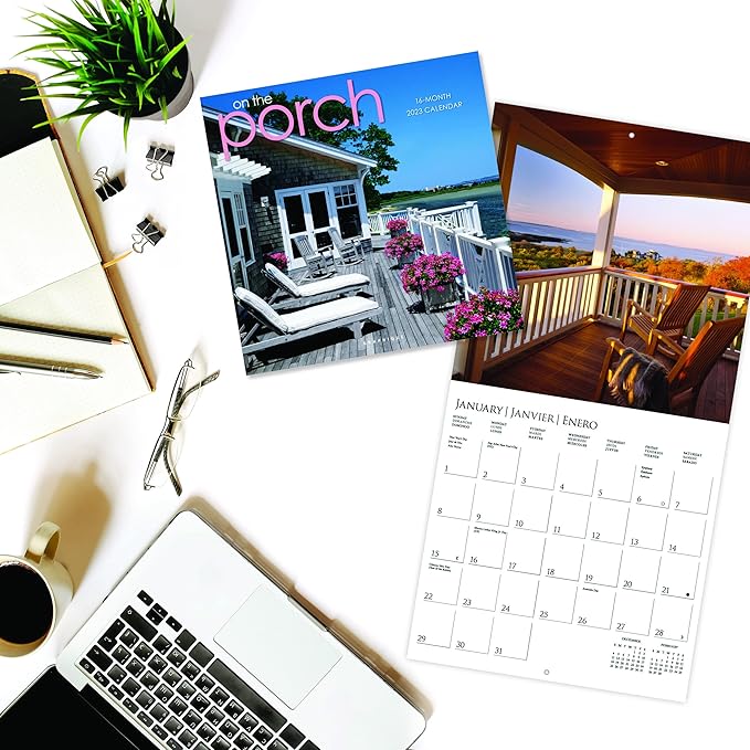 Graphique 2023 On the Porch Wall Calendar | 12” x 12” | Thick Paper | Home & Office Organizer | Large Monthly Grid | 3 Languages & Marked Holidays | 4 Month Preview Page for 2024…
