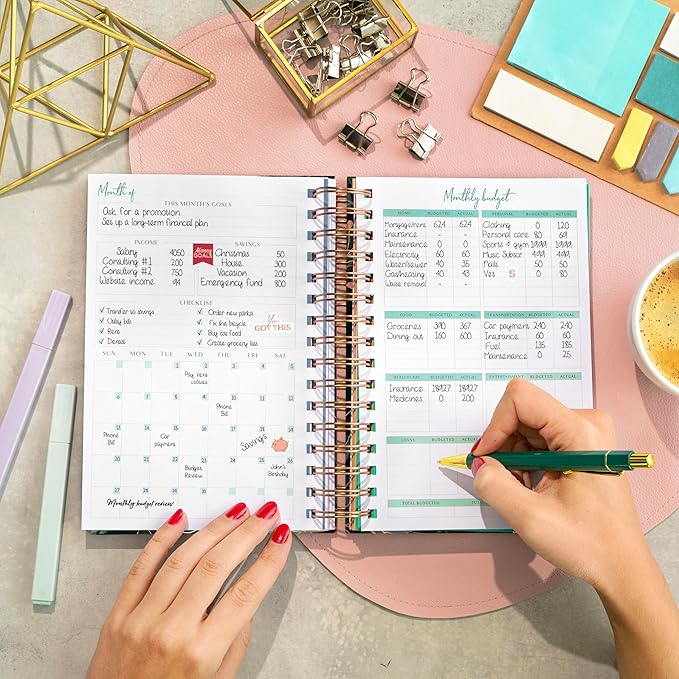 PLANBERRY Budget Planner & Monthly Bill Organizer with Pockets Premium – Home Finance & Bill Payment Organizer – Budgeting Book with Income & Expense Tracker - 7x8.5″ Hardcover (Green Pastures)