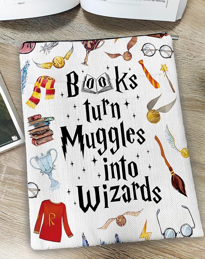 Magic Wizard Book Sleeve, Potter Merch Bookish Gift, Wizard Gift Book Covers Librarian Reader Bibliophile Bookworm Reading Lover Gift(Books Turn Muggles into Winzards) (Magic Book Sleeve-1109)