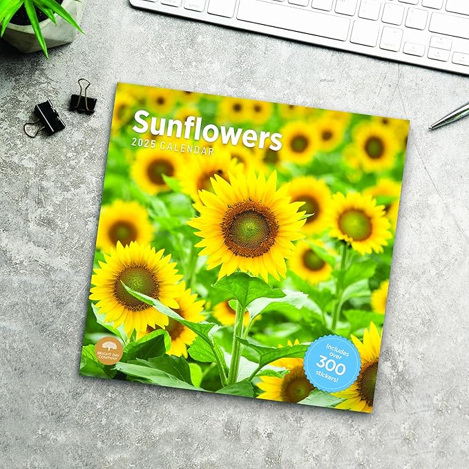 2025 Sunflowers Monthly Wall Calendar by Bright Day, Includes Over 300 Stickers, 12 x 12 Inch
