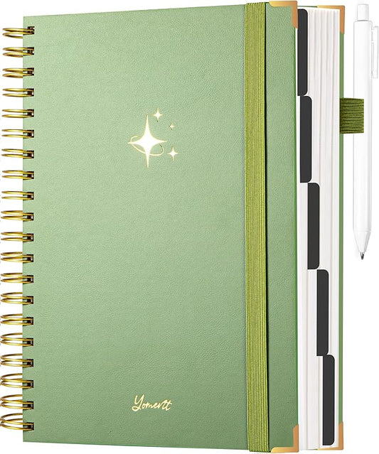 Yoment Leather Spiral Notebooks for Work Thick 5 Subject Notebook College Ruled with Dividers 360 Pages B5 Hardcover Lined Journals for Women Men Writing, Green