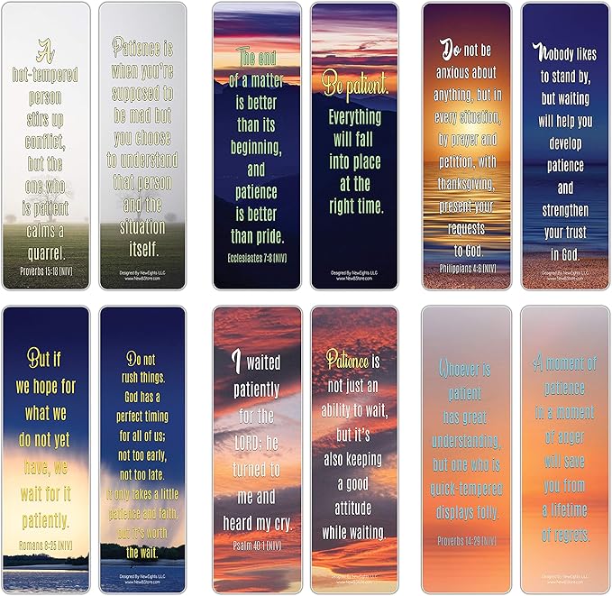 NewEights Famous Verses and Quotes on Patience Bookmarks (12-Pack) – Daily Motivational Card Set – Epic Collection Set Book Page Clippers – Cool Gifts for Men, Women – Bible Verses Sayings