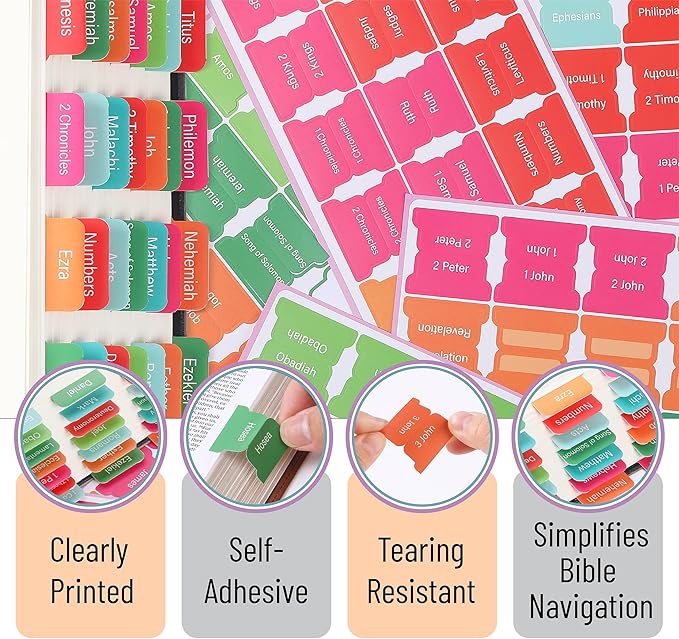 Mr. Pen- Bible Tabs, 75 Tabs, Neon Laminated Bible Tabs for Women and Men, Bible Tabs for Study Bible, Bible Index Tabs, Bible Book Tabs, Bible Labels Tabs, Bible Tabs