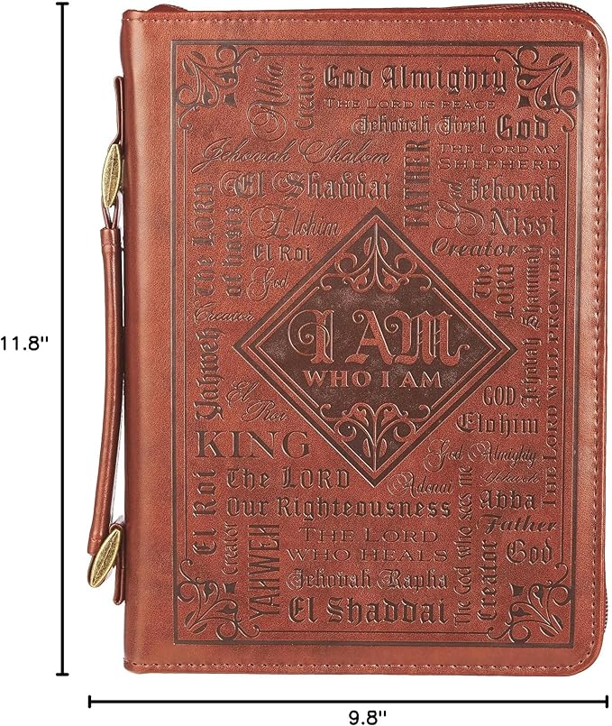 Christian Art Gifts Men's Classic Bible Cover Names of God Exodus 34:6, Brown Faux Leather, Medium