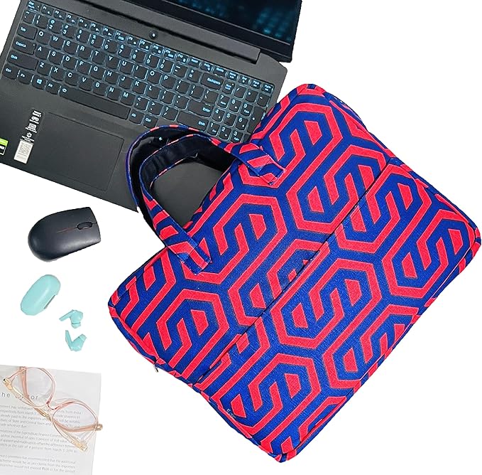 Laptop Bag With Red And Blue Geometric Linked Print FOR 13 TO 15 INCHES MACBOOK, IPAD AND WINDOWS LAPTOP