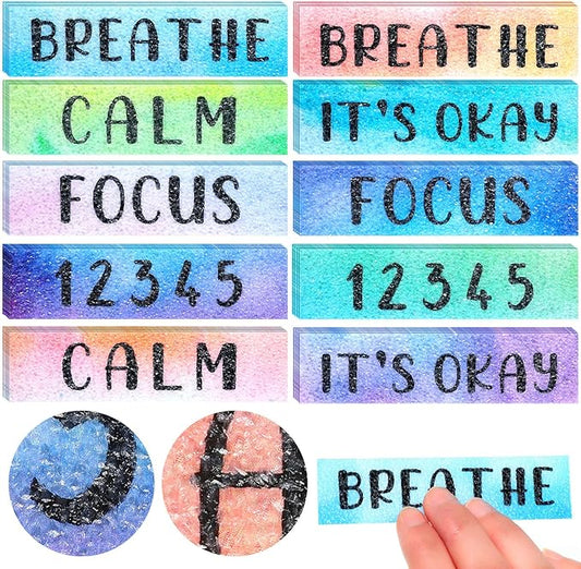 Laumoi 50 Pcs Anxiety Sensory Stickers Textured Calming Strips Tactile Rough Sensory Calm Stickers Adhesive Textured Tape Fidget Pack Anti Stress Strips for Adults(Watercolor Style)