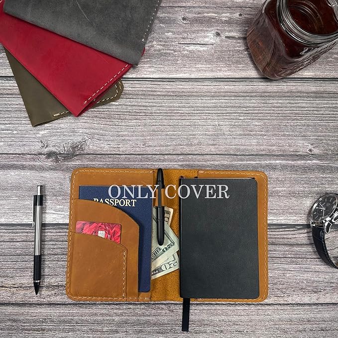Leather Cover for Field Notes, Passport Cover, Leather Notebook Cover for 3.5" x 5.5" with Pen Holder, Only Cover (Honey)
