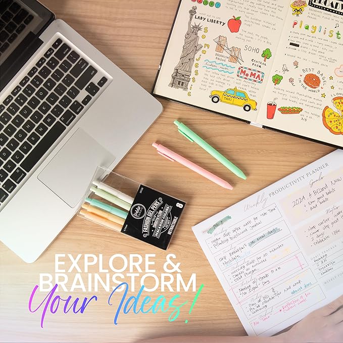 Loddie Doddie Macaron Color Pens for Journaling & Note Taking - 8 Pack 0.7 mm Medium Point Smooth Retractable Pens, No Bleed & Smudge - Pastel Colored