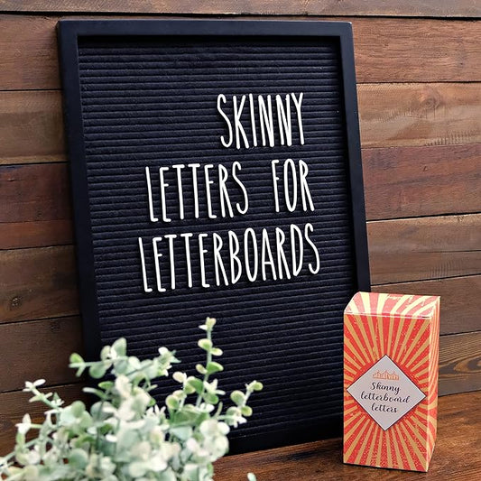 Skinny Letterboard Letters Only Set NO BOARD INCLUDED, Rae Dunn Inspired Font Farmhouse Decor Accessory, 2 Inch White Plastic Letters Numbers Symbols For Changeable Felt Letter Board Message Bulletin