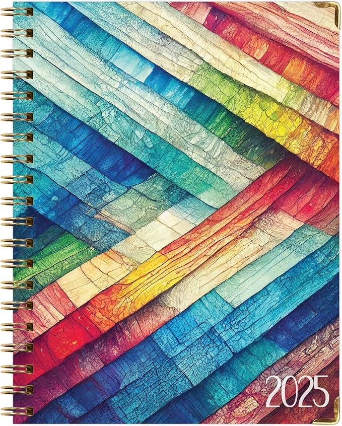 HARDCOVER 2025 Planner, 8.5"x11": 14 Months (November 2024 - December 2025), Daily Weekly Monthly Planner, Yearly Agenda, Bookmark, Pocket Folder and Sticky Note Set (Rainbow Oak)