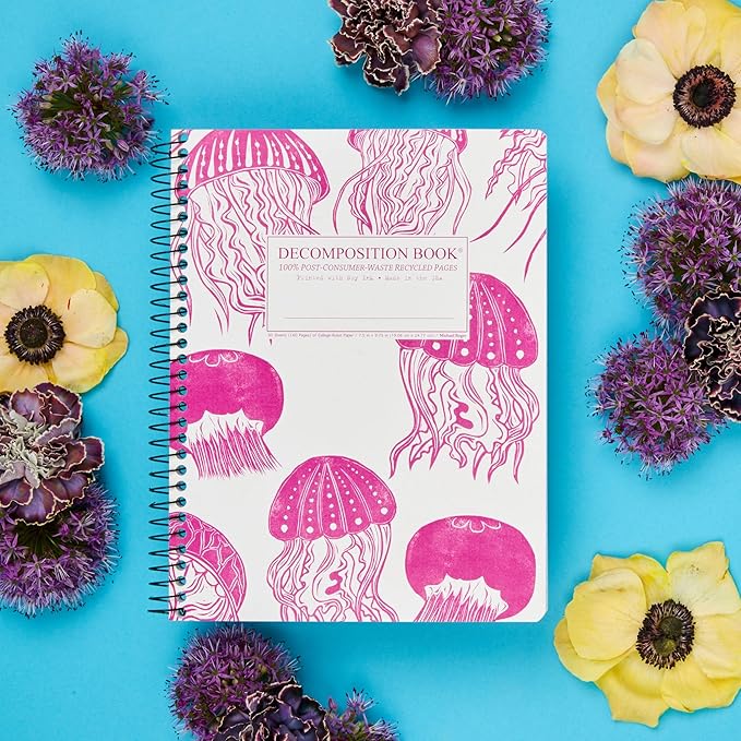 Decomposition Jellyfish College Ruled Spiral Notebook - 9.75 x 7.5 Journal with 160 Lined Pages - 100% Recycled Paper - Cute Notebooks for School Supplies, Home & Office - Made in USA