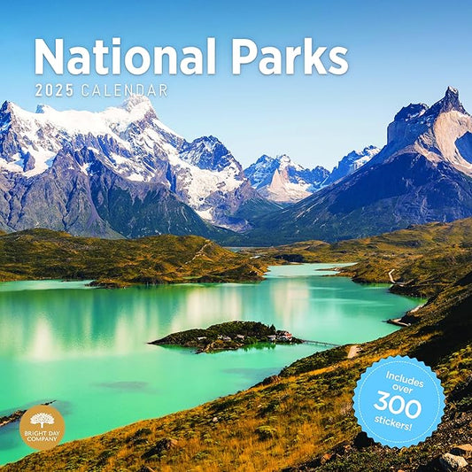 2025 National Parks Monthly Wall Calendar by Bright Day, Includes Over 300 Stickers, 12 x 12 Inch