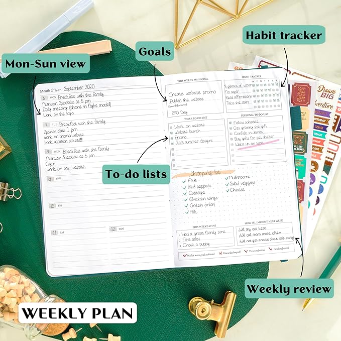 Legend Planner – Weekly & Monthly Life Planner to Hit Your Goals & Live Happier. Organizer Notebook & Productivity Journal. A5 (Viridian Green)