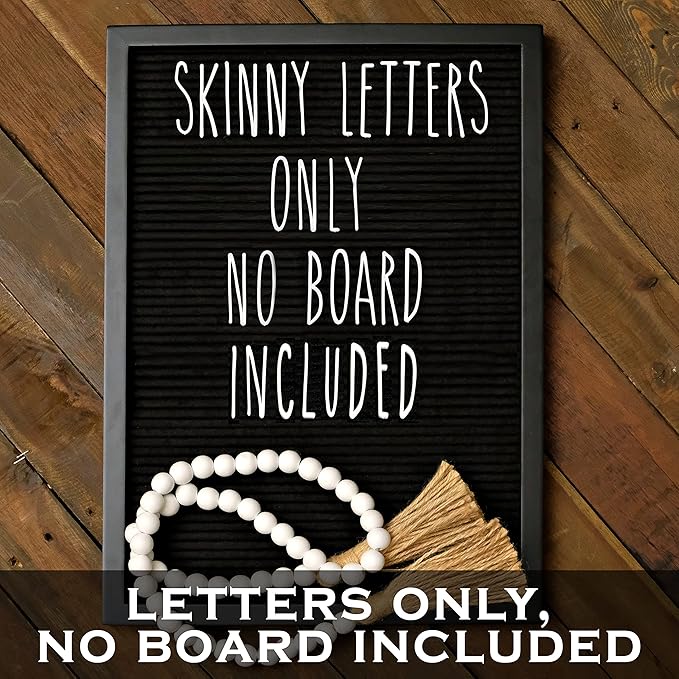 Skinny Letterboard Letters Only Set NO BOARD INCLUDED, Rae Dunn Inspired Font Farmhouse Decor Accessory, 2 Inch White Plastic Letters Numbers Symbols For Changeable Felt Letter Board Message Bulletin