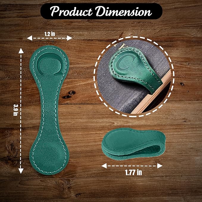 Personalized Leather Magnetic Bookmarks (1 Pack) Vintage Custom Engraved Initial ID Identification Book Marker Clip Gift for Book Lover Avid Readers (Letter C, Green)