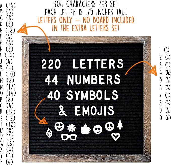 Extra Letters (NO BOARD INCLUDED) Symbols and Script Words for MAINEVENT Felt Letter Boards (Letters and Words Only Does not Include Board), Extra Set Of Letters for Message Boards