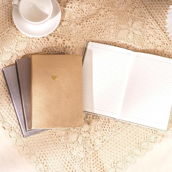 CAGIE 4 Pack Lined Journal Notebook for Women and Girls 256 Pages Cute Diary with Heart-Shaped Leather Journals for Writing A5 Soft Cover Notebooks for Work School (Silver, A5)