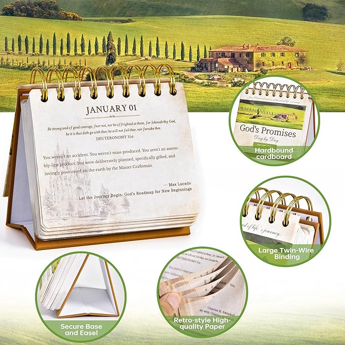 Motivational Calendar - Daily Bible Quote Calendar, 5.3" x 4.85", Undated Flip Calendar for Desk, Bible Verse Calendar, Perpetual Desk Calendar, Christian Desk Decor with Retro Thick Paper, Hardbound