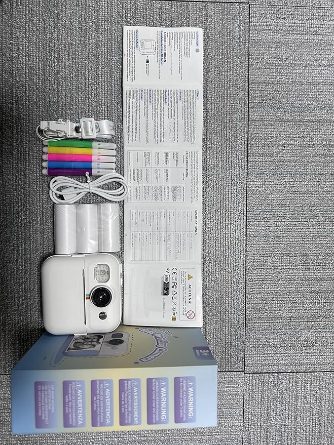 Kids Instant Print Camera for Girls Age 3-8, Toddler Travel Selfie Video Camera Toys with Color Pens (White)