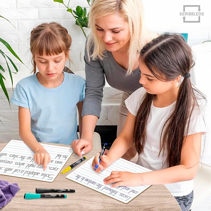 Scribbledo Double Sided Whiteboard Lined Dry Erase Board for Kids Ruled Writing Board Handwriting Practice Small White 9x12 Dry Erase Board with Lines Education Teacher Supplies