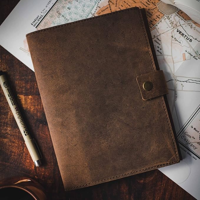 Refillable Leather Journal | Premium Lined A5 Notebook Cover | 200 Ruled Writing Pages | Card Holder Slot | Leather Bound Journals for Men & Women, Best Gift Travel Diary, Cool Planner