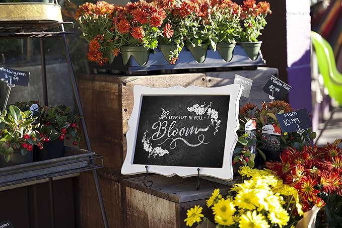 Tabletop Chalkboard Sign with Easel (11x13) + 8 Brilliant Liquid Chalk Markers | Hanging or Freestanding Framed Chalkboard with Hand Crafted Sweetheart Frame - Multipurpose Small Chalkboard Sign