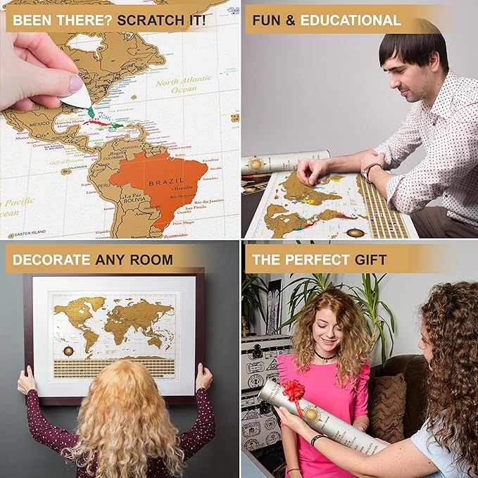 InnovativeMap Premium Scratch Off World Map Poster - Deluxe Scratch Off Map of the World with All Country Flags - Wall Art Travel Gift - Includes Accessories, 17 x 24 Inches - Black and Gold Edition