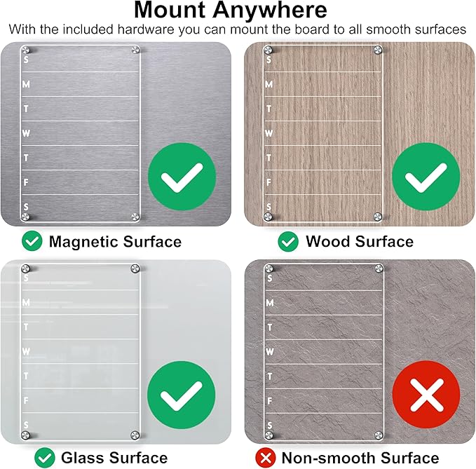 Acrylic Magnetic Meal Planner for Refrigerator Magnetic Menu Board for Kitchen Fridge Clear Weekly Calendar Planning Board Noteboard Acrylic Dry Erase Board to Do/Grocery/Shopping List 12"X8"