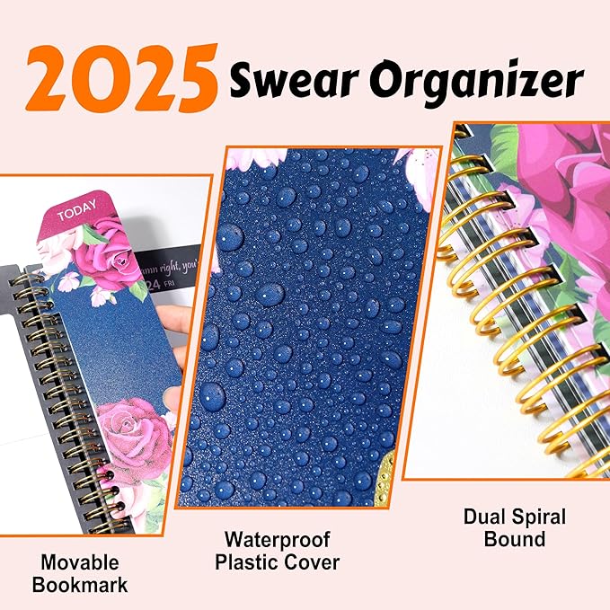 Fuck It 2025 Planner for Tired-Ass Women, 6.4" x 8.3", 12-month Funny Weekly Agenda With Sweary Affirmation and Badass Quotations White Elegant Gifts- from January 2025 - December 2025, Blue Rose