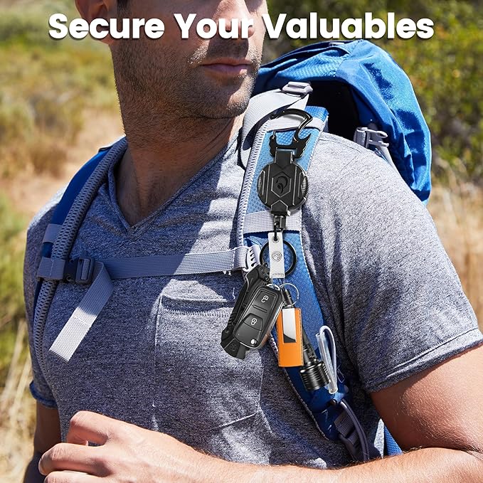 2 Pack Retractable Keychain Heavy Duty Carabiner Badge Holder with Magnetic Closure, Tactical ID Badge Reel for Men with 32” Steel Retractable Cord, Bearing 17 OZ