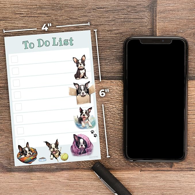 Boston Terrier Sticky Notepad to Do List | Kawaii Dog Lover Gifts for Women | Office School Supply Sticky Notes 4"x6" 50 Pages
