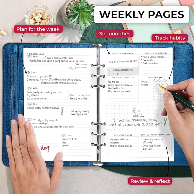 Clever Fox Weekly Planner Binder – Goal Setting Planner for Time Management & Weekly Tasks – Work & Life Organizer with to Do List & Habit Tracker – Undated, 7″ x 9″ Hardcover (Mystic Blue)
