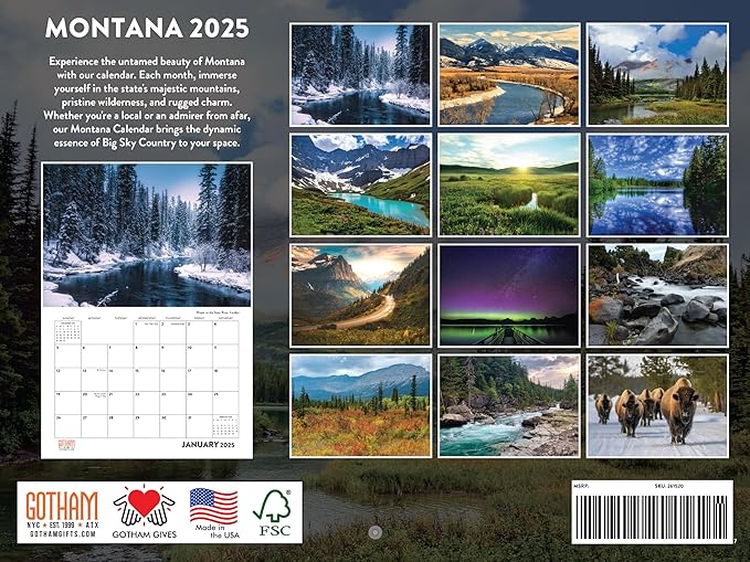 Montana Calendar 2025 Monthly Wall Calender 12 Month | American Made In The USA