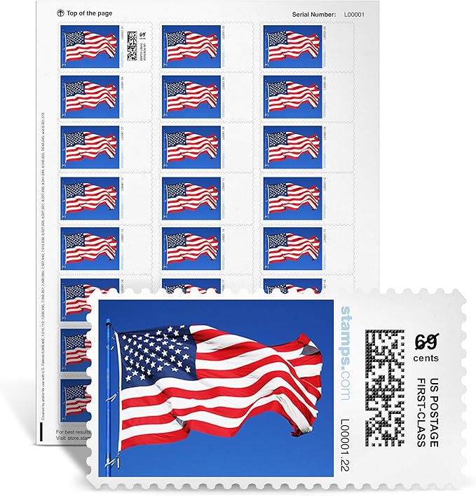 Flag NetStamps 1200-Pack (50 Sheets) Printable Postage Labels (Stamps.com Subscription Required) - Print Approved Postage - Inkjet & Laser Printers - Business, Personal, Home
