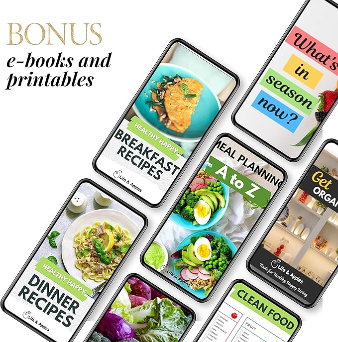 Life & Apples Wellness Planner Pro for Healthy Living - with Agenda, Food Journal, Gratitude, Fitness and Self-Care - Track Weight Loss Diet, Physical and Mental Health Goals - Undated, Rose Gold