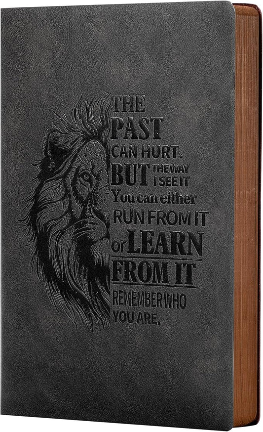 Leather Journal for Men Soft Cover 256 Pages Lined Journals for Writing A5 Lion Journaling Notebooks Vintage Inspirational Diary, 5.7" x 8.3", Black