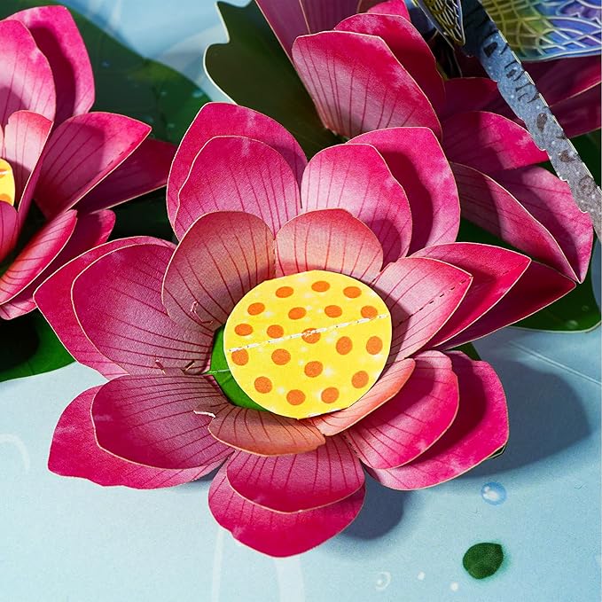 Dragonfly and Lotus Pop Up Card, Greeting Card for Various Occasions, Modern Floral Design, Perfect for Birthdays, Weddings, Get Well, Thinking of You, Mother's Day