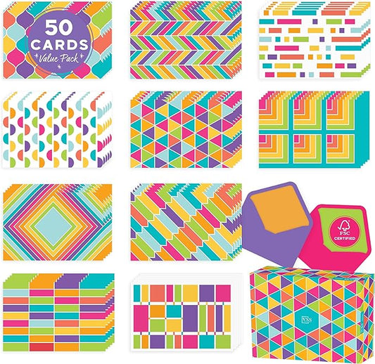 VNS Creations 100 Pack Blank Cards and Envelopes 4x6 - Plain Blank Note Cards with Envelopes & Stickers for All Occasions - Greeting Notes Colored Stationery Set, Assorted Colors - Rainbow