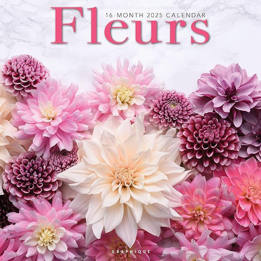 Graphique 2025 Fleurs Wall Calendar | 12” x 12” | Thick Paper | Home & Office Organizer | Large Monthly Grid | 3 Languages & Marked Holidays | 4 Month Preview Page for 2026
