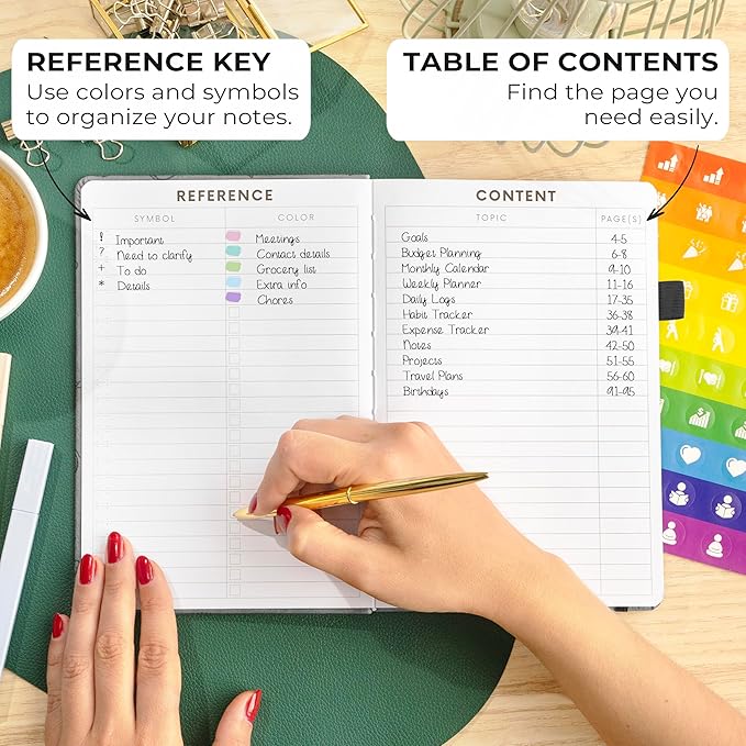 Clever Fox Dotted Journal 2.0 – Compact Planning and Sketching Dot Grid Notebook 120 GSM Thick, No-Bleed Paper – Planner with Pen Loop, Pocket, Ribbons, Stickers A5 - Silver Black