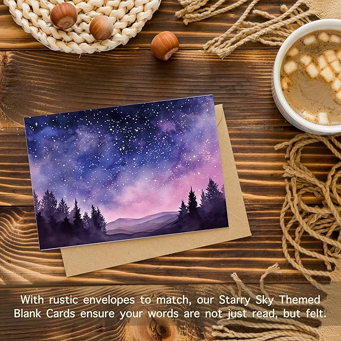 Blank Cards with Envelopes All Occasion,Watercolor Starry Night Sky Design Blank Greeting Cards 4x6,20Pack -Blank Greeting Cards,Note Cards with Matching Peel-and-Seal Rustic Envelopes