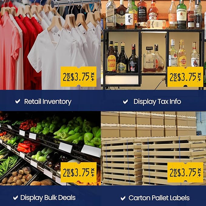 Perco 1 Line Yellow Labels - 8 Rolls, 1 Sleeve, 8,000 Blank Price and Date Gun Labels for Perco 1 Line Price and Date Guns - Made in USA