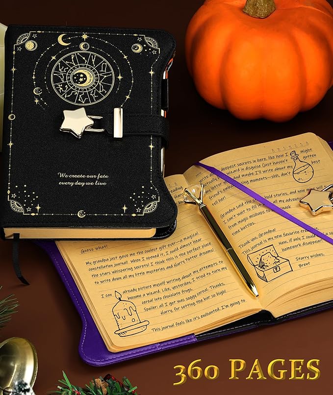 Diary with Lock and Keys for Girls Gift Ideas, 360 Kraft Pages Journal for Women, B6 Refillable Notebook for Writing with Pen and Bookmark (Astro Red)