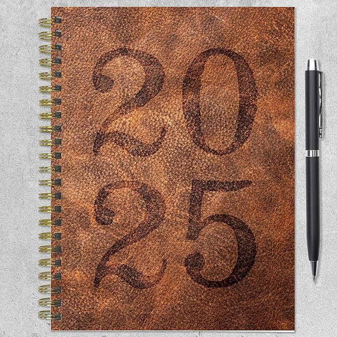 TF PUBLISHING 2025 Aged Leather Medium Weekly Monthly Planner Case of 32 - Goals & Task Trackers - Planner Monthly and Weekly with Organizer Stickers - 12 Month Calendar Planner - 6.5" x 8"