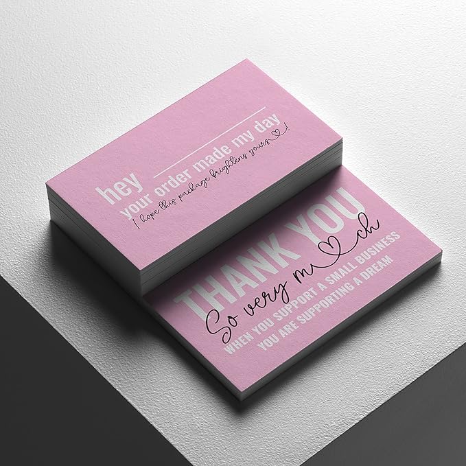 ITZAMNA Thank you for supporting small business cards Customer appreciation note cards Pink Script with Heart Pack of 100