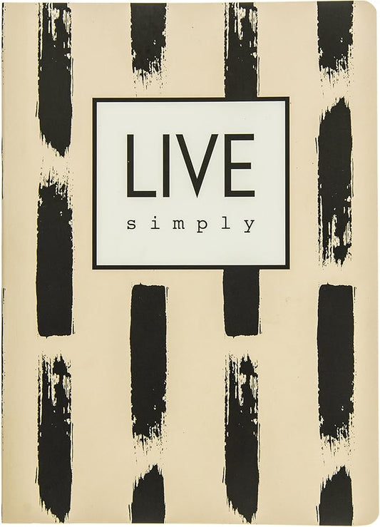 Graphique Soft Cover Journal,"Live Simply" Design - 200 Ruled Pages, Black and Tan Brushstroke Design on Cover, 6" x 8.25" x .5" - Durable Notebook for Notes, Lists, Recipes, and More