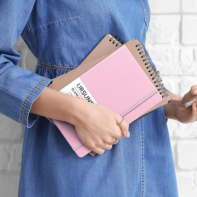 Blank Journal/Notebook - Classic Notebook/Journal with Ribbon Divider, Hardcover with Thick Paper, 5.3'' x 8.26'', Banded + Pen Holder +Inner Pocket - Pink