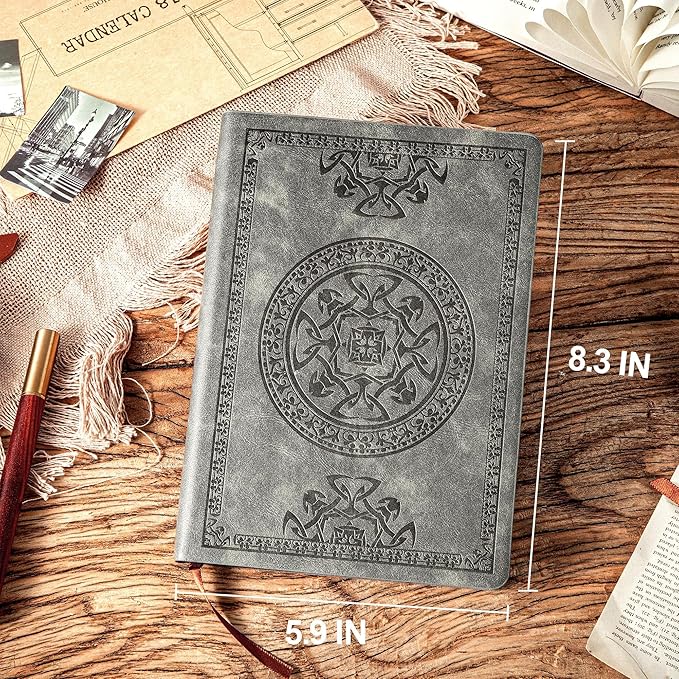 CAGIE Leather Vintage Journal for Men Soft Cover Lined Pages Notebook 180 Lay Flat for Writing Travel Diary, 5.7'' x 8.3'', Grey