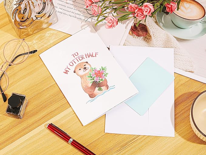 Liif Otter Half 3D Pop Up Anniversary Card For Wife, Husband, Couple, Funny Birthday Card - For Girlfriend, Boyfriend | With Message Note & Envelop | Size 7 x 5 Inch
